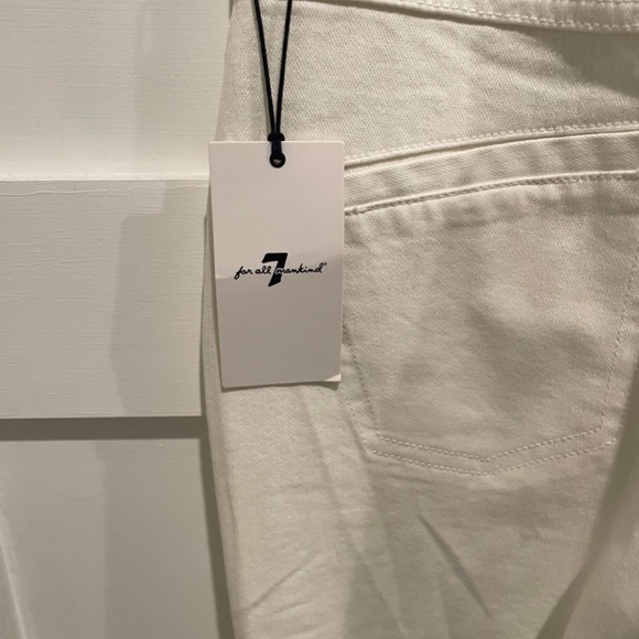 7 For All Mankind Welt & Button High Waist Flare Jean in Broken Twill White - Picture 2 of 9